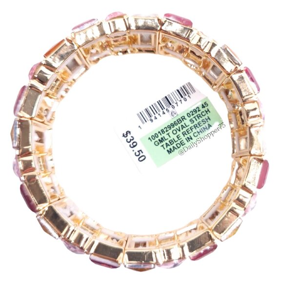 INC International Concepts Gold and Pink Glass Rhinestone Stretch Bracelet - Picture 9 of 9